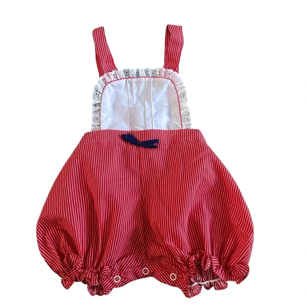 Vintage Infant Girl Striped Bubble‎ Romper Size 9 Months